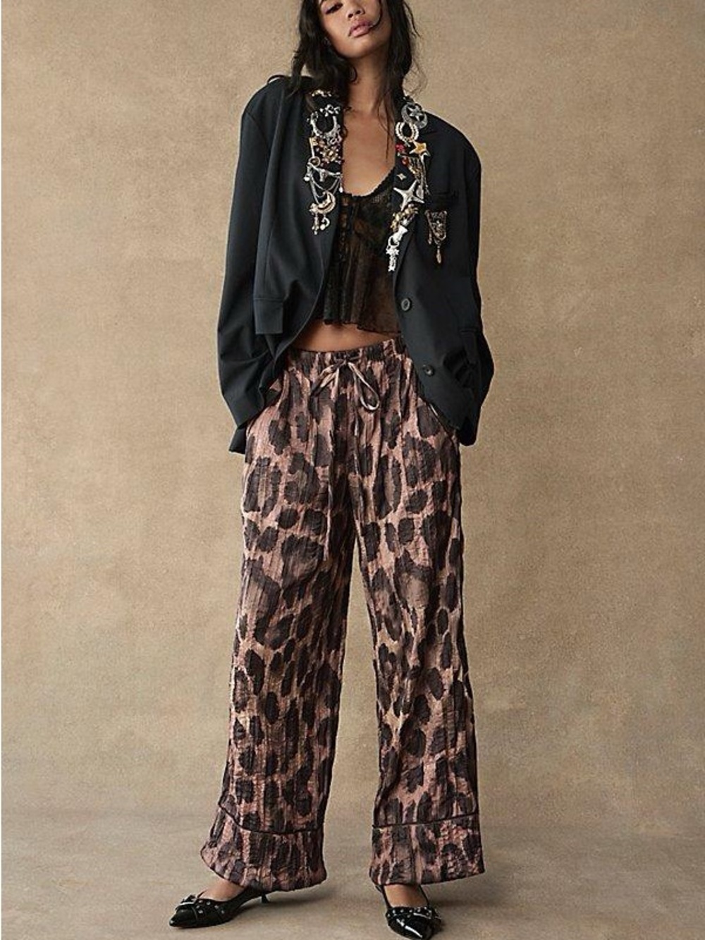 Free People All Out Satin Pant | Leopard